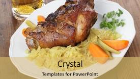  Presentation with white marble plate marble - Audience pleasing presentation theme consisting of german food - eisbein with sauerkraut and beer backdrop and a yellow colored foreground