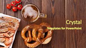  Presentation with empty of wood table top - Slide set consisting of german food - pretzel beer mug and grilled background and a tawny brown colored foreground