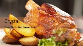  Presentation with german - Amazing slide set having german food - roasted pork knuckle with potatoes backdrop and a gold colored foreground