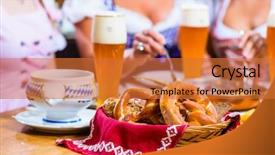  Presentation with dinner - Cool new slide deck with german food - three women eating lunch backdrop and a red colored foreground