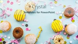  Presentation with confetti - Theme consisting of german-krapfen-or-donuts background and a sky blue colored foreground