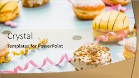  Presentation with confetti - Presentation design having german-krapfen-or-donuts background and a lemonade colored foreground