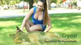  Presentation with dog park - Theme with german shepard - beautiful young girl with dog background and a mint green colored foreground