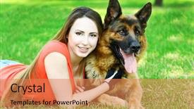  Presentation with dog park - PPT theme with german shepard - beautiful young girl with dog background and a coral colored foreground