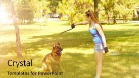  Presentation with dog park animal jack - Cool new PPT theme with german shepard - beautiful young girl with dog backdrop and a yellow colored foreground