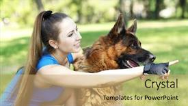  Presentation with dog park animal jack - PPT layouts consisting of german shepherd - beautiful young girl with dog background and a coral colored foreground