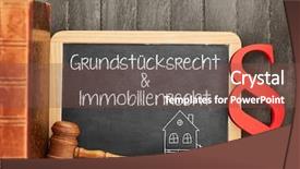 Presentation with in­vest­ment property - Theme having german words grundstuecksrecht immobilienrecht property background and a tawny brown colored foreground