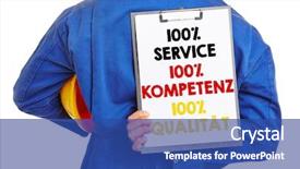 Presentation with slogan - PPT theme with german worker with slogan 100 background and a ocean colored foreground