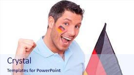  Presentation with world flag - Colorful slide deck enhanced with germany flag - world championship male cute smiling backdrop and a sky blue colored foreground