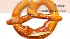 Presentation with oktoberfest bavarian white and blue - Cool new slide deck with germany food - appetizing bavarian pretzel isolated backdrop and a gold colored foreground