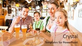  Presentation with restaurant family - Presentation design enhanced with germany food - bavarian family having traditional meal background and a coral colored foreground