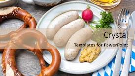  Presentation with sausages - Amazing PPT theme having germany food - bavarian meal white sausages backdrop and a coral colored foreground