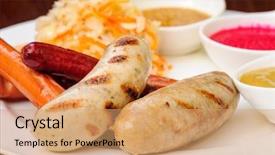  Presentation with sauces - Theme consisting of germany food - german sausage with cabbage background and a coral colored foreground