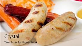  Presentation with sauces - Slides with germany food - german sausage with cabbage background and a coral colored foreground