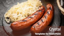  Presentation with food - Audience pleasing PPT theme consisting of germany food - pretzels bratwurst and sauerkraut backdrop and a tawny brown colored foreground