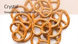  Presentation with snack - Presentation theme enhanced with germany food - salted mini pretzels snack isolated background and a coral colored foreground