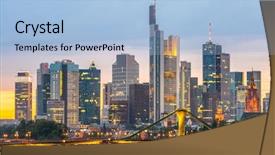  Presentation with skyline - Colorful presentation enhanced with germany frankfurt am main skyline backdrop and a light blue colored foreground