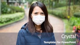  Presentation with woman in under wear - Presentation theme consisting of germs hospitals - woman wear facemask outdoor background and a  colored foreground