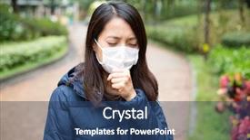  Presentation with woman in under wear - Amazing slide deck having germs hospitals - woman wear facemask outdoor backdrop and a  colored foreground