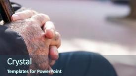  Presentation with werry old man and gis music - Theme featuring oldage cane - closeup an old caucasian man background and a ocean colored foreground