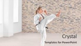  Presentation with training motorcycle - Cool new PPT theme with gery - female karate instructor training backdrop and a lemonade colored foreground