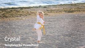  Presentation with karate do - Cool new PPT theme with gery - little girl practicing karate outdoors backdrop and a gray colored foreground