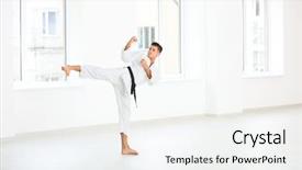  Presentation with rotary training - Theme having gery - male karate instructor training background and a  colored foreground