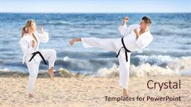  Presentation with karate - Beautiful theme featuring gery - young man and woman practicing backdrop and a lemonade colored foreground