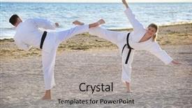  Presentation with karate - Cool new slide deck with gery - young man and woman practicing backdrop and a light gray colored foreground