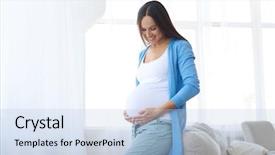  Presentation with pregnant - PPT theme featuring gestation - closeup of candid pregnant woman background and a light blue colored foreground