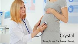  Presentation with pregnant woman doctor - Audience pleasing PPT layouts consisting of gestation - closeup of doctor examining pregnant backdrop and a light gray colored foreground