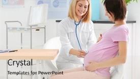  Presentation with metabolic doctor examining - Beautiful slide deck featuring gestation - closeup of doctor examining pregnant backdrop and a lemonade colored foreground