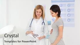  Presentation with ultrasound - Cool new PPT theme with gestation - doctor showing ultrasound photo backdrop and a white colored foreground