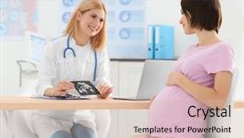  Presentation with ultrasound - Colorful slide deck enhanced with gestation - doctor showing ultrasound photo backdrop and a soft green colored foreground