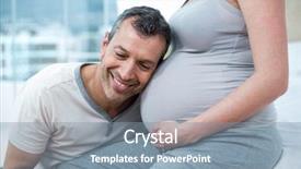  Presentation with man vs woman - Presentation design enhanced with gestation - man listening the belly background and a gray colored foreground