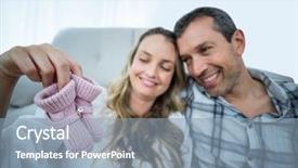  Presentation with baby shoes - Presentation theme consisting of gestation - pregnant couple sitting on floor background and a light blue colored foreground