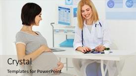  Presentation with doctor visiting family - Cool new slide deck with gestation - pregnant woman visiting doctor backdrop and a mint green colored foreground