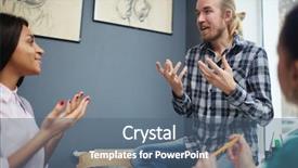  Presentation with young people diversity - Beautiful slide set featuring gesticulating while discussing new topic backdrop and a ocean colored foreground