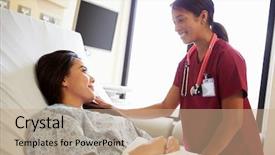  Presentation with elderly patient nurse cares - Presentation enhanced with gestion d entreprise - nurse talking to female patient background and a  colored foreground