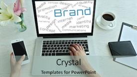  Presentation with workplace - Presentation theme enhanced with gestion d entreprise - woman using laptop at workplace background and a  colored foreground