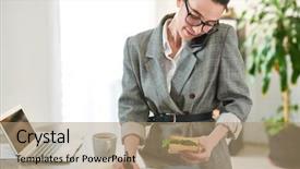  Presentation with busy - Slide deck featuring gestion de relation client - waist up portrait of busy background and a coral colored foreground