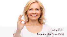  Presentation with advertisement - Audience pleasing presentation consisting of gesture advertisement and people concept - smiling woman in blank white t-shirt showing ok hand sign backdrop and a lemonade colored foreground