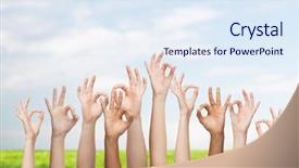  Presentation with human body parts - Amazing presentation having gesture and body parts concept - human hands showing ok sign backdrop and a sky blue colored foreground