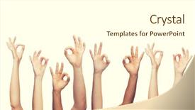  Presentation with human body parts - Colorful presentation theme enhanced with gesture and body parts concept - human hands showing ok sign backdrop and a white colored foreground
