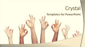  Presentation with human body parts - Amazing PPT layouts having gesture and body parts concept - human hands showing ok sign backdrop and a white colored foreground