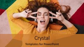  Presentation with pretty girl - Theme featuring gesture at home with eye background and a gold colored foreground