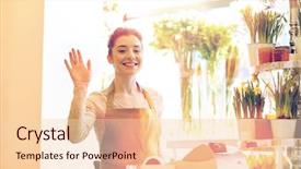  Presentation with flower woman - Presentation featuring gesture business sale and florist background and a lemonade colored foreground