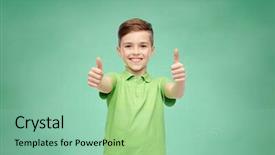  Presentation with green fashion - PPT layouts with thumbs up over green school background and a mint green colored foreground