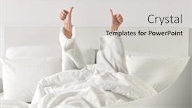  Presentation with bed hotel - Audience pleasing slide set consisting of gesture-comfort-and-morning-concept backdrop and a light gray colored foreground