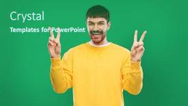  Presentation with young happy people smiling - PPT theme enhanced with gesture-count-and-people-concept background and a ocean colored foreground